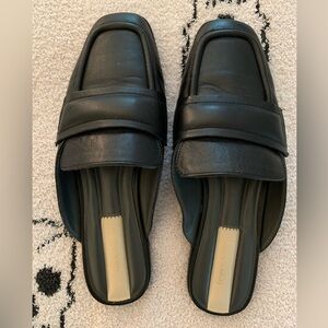 Franco Sarto Black Leather Square-Toe Slip-On Mules